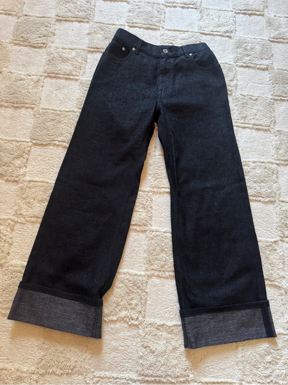 Missoni Metallic Dark Wash Wide Leg Cuffed Jeans IT 42 Tailored Made in Italy